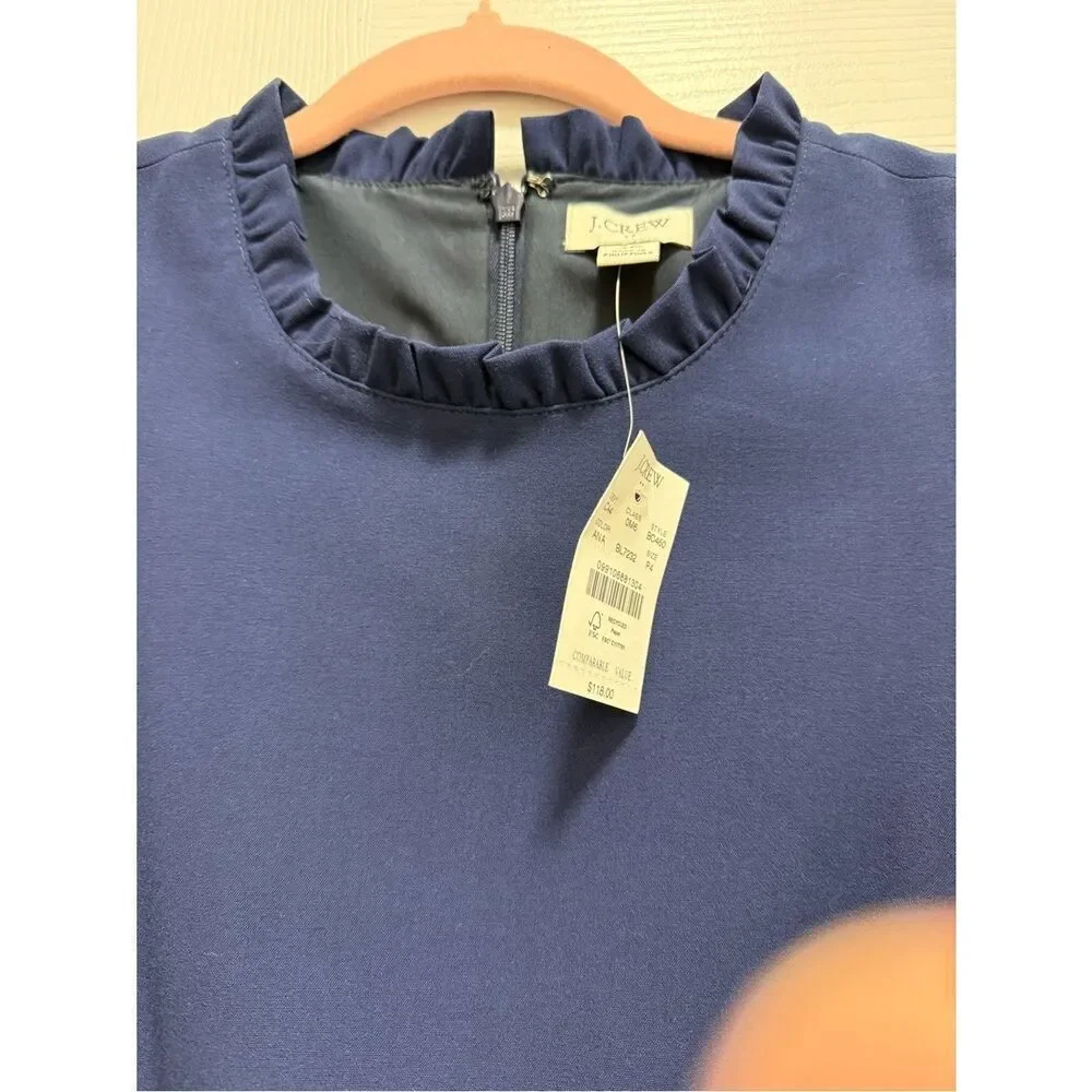 JCrew ruffled detail navy shift dress NWT